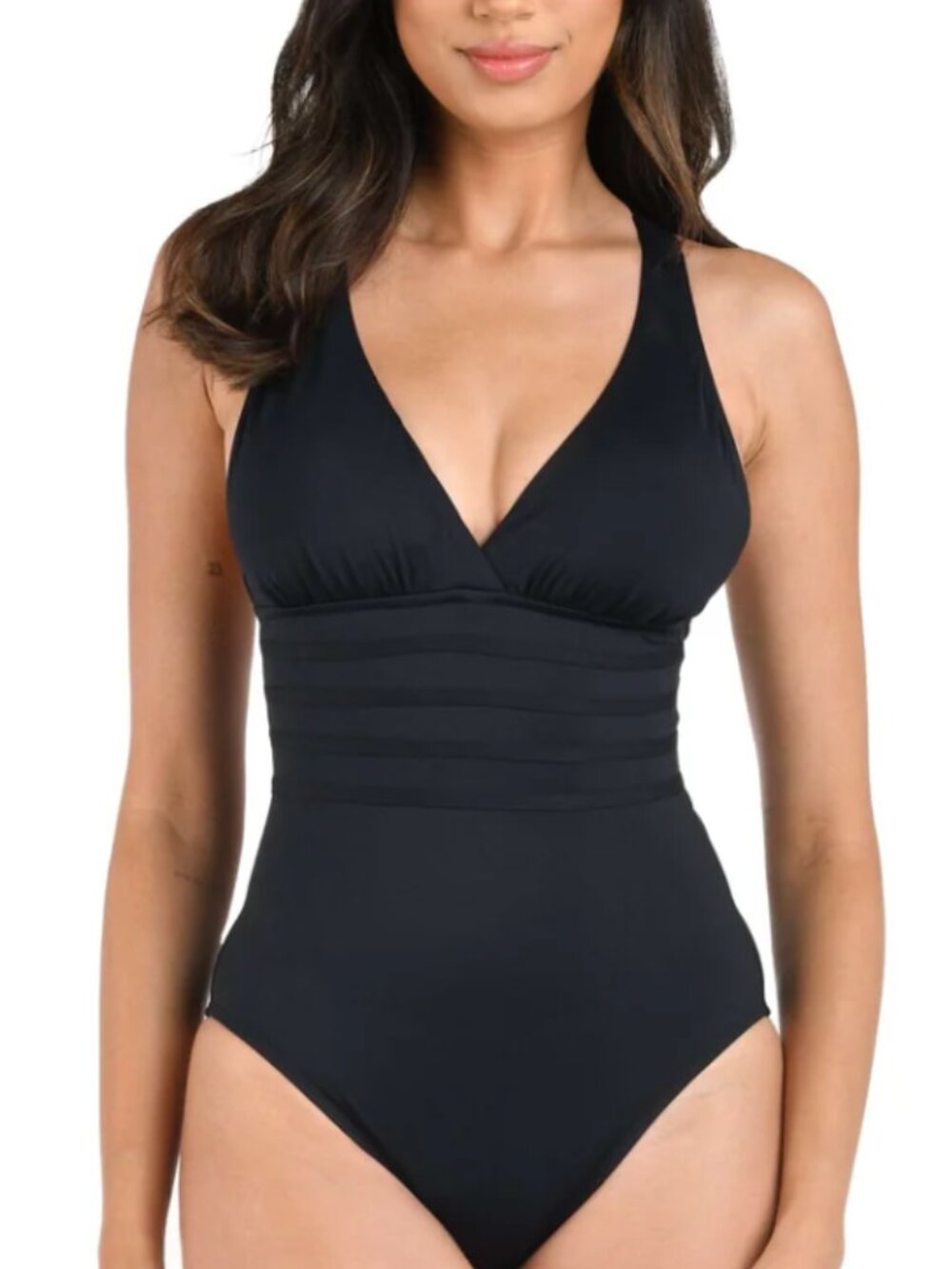 La Blanca Island Goddess Multi-Strap Cross-Back One Piece - Black, 12